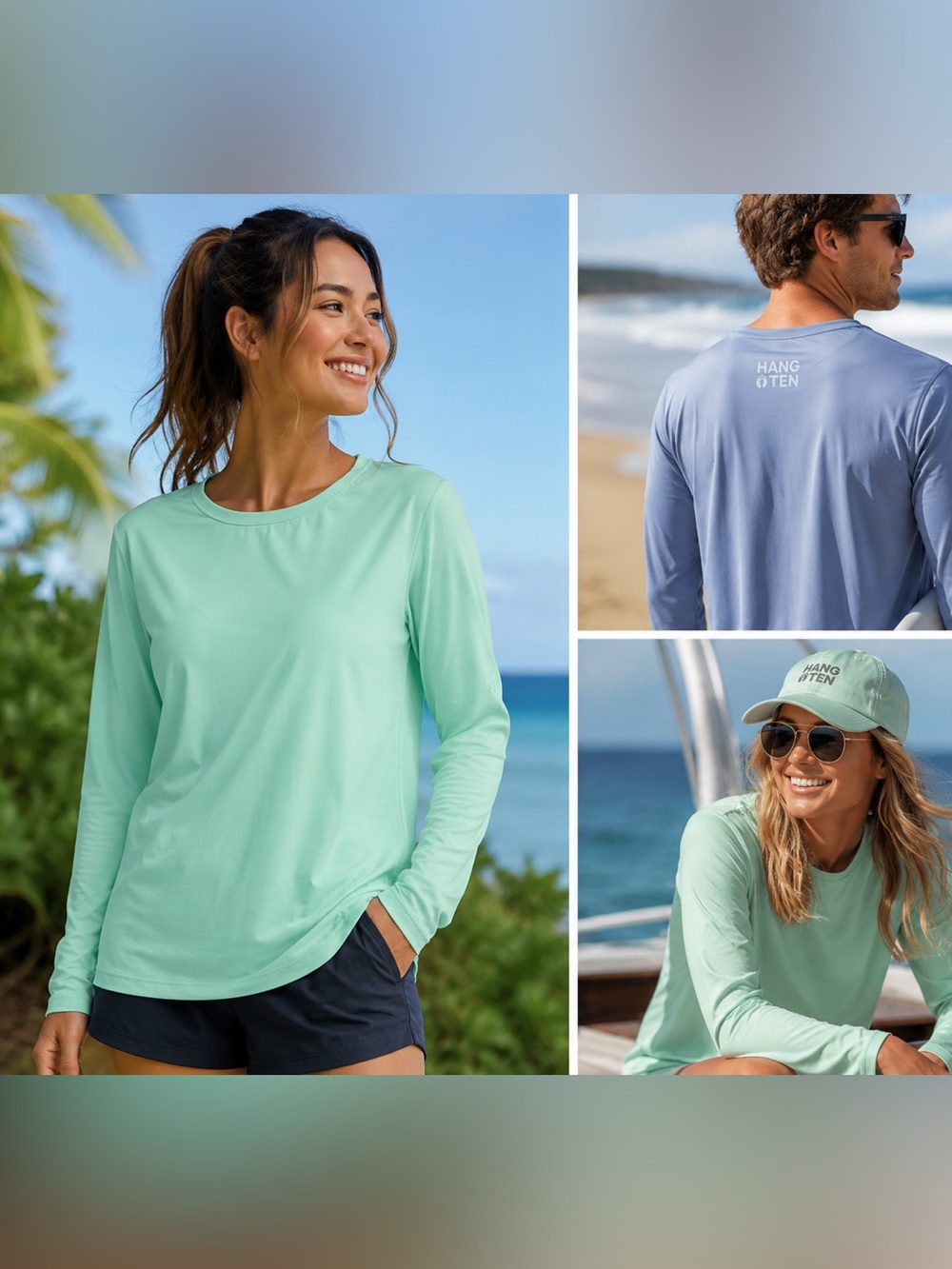 Hang Ten Women’s Long sleeve surf shirts - beautiful Pastel Blue & Light Green